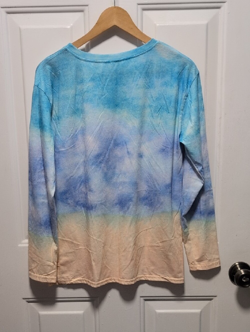 Pastel Blue to Peach Ombre Long Sleeve Crew Neck Shirt - Picture 3 of 5